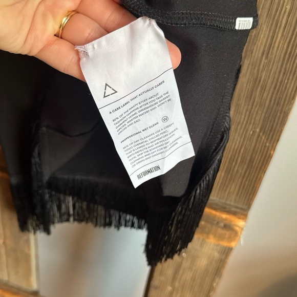 Reformation Aphelia Mini Dress Womens Size‎ XS Black Fringe Trim Strap Boho Chic - Picture 4 of 7